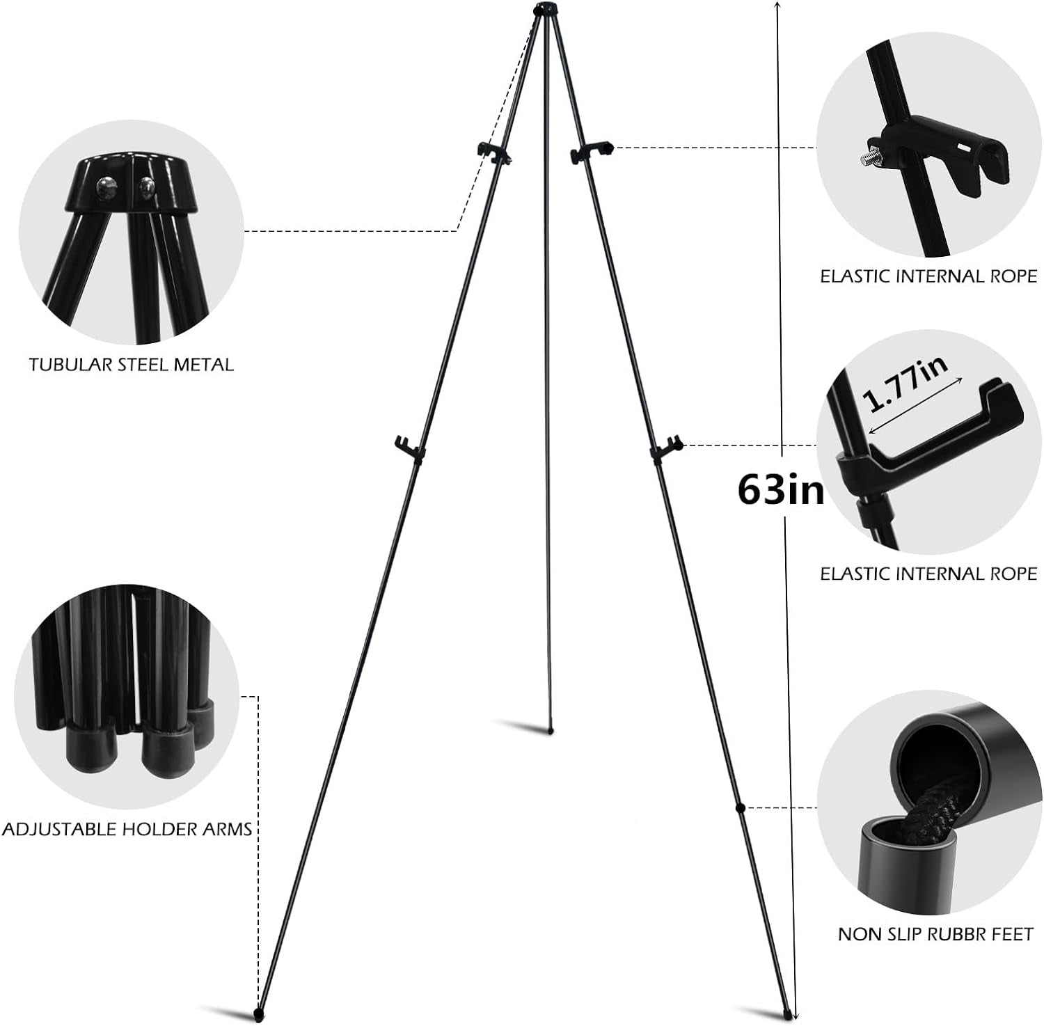 Easel Stand for Wedding Sign & Poster 63'' Easels for Display Portable Art Easels for Floor Adjustable Metal Easel Black