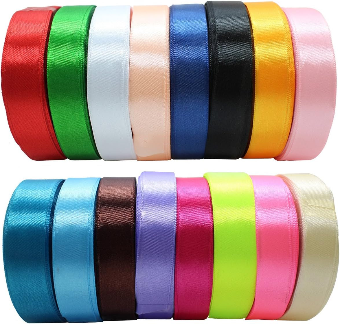 P 16 Rolls 400 Yards Solid Satin Fabric Ribbon Multi-Color Packing for Gift Package Wrapping Hair Bow Clips Accessories, Crafting, Sewing, Wedding, Decorator, Etc (5/8" 15MM)
