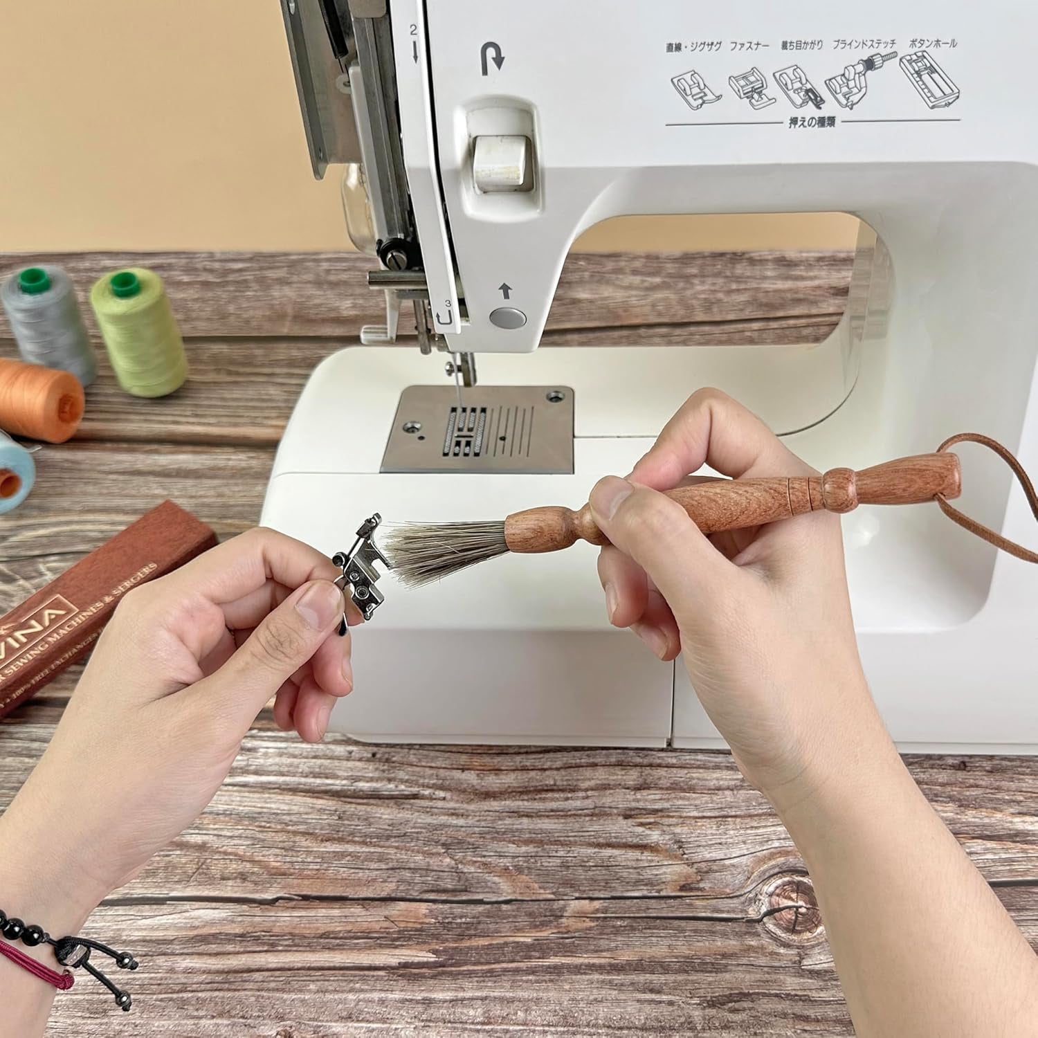 Set 2 Cleaning Brush for Sewing Machine & Sergers - Sewing Tool, Wooden Lint Brush with a Built-In Hanging Strap. Brushing Lint Out of Sewing Machines.