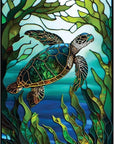 5D DIY Diamond Painting Kits for Adults Kids, Sea Turtle Stained Glass Full Drill Embroidery Cross Stitch Crystal Rhinestone Paintings Pictures Arts Wall Decor Painting Dots Kits 15.7X11.8 In