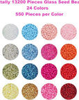 13200Pcs Glass Seed Beads Small Craft Beads Small Beads for DIY Bracelet Necklaces Crafting Jewelry Making Supplies with Two 0.6Mm Clear Bracelet String (3Mm, 550 per Color, 24 Colors)