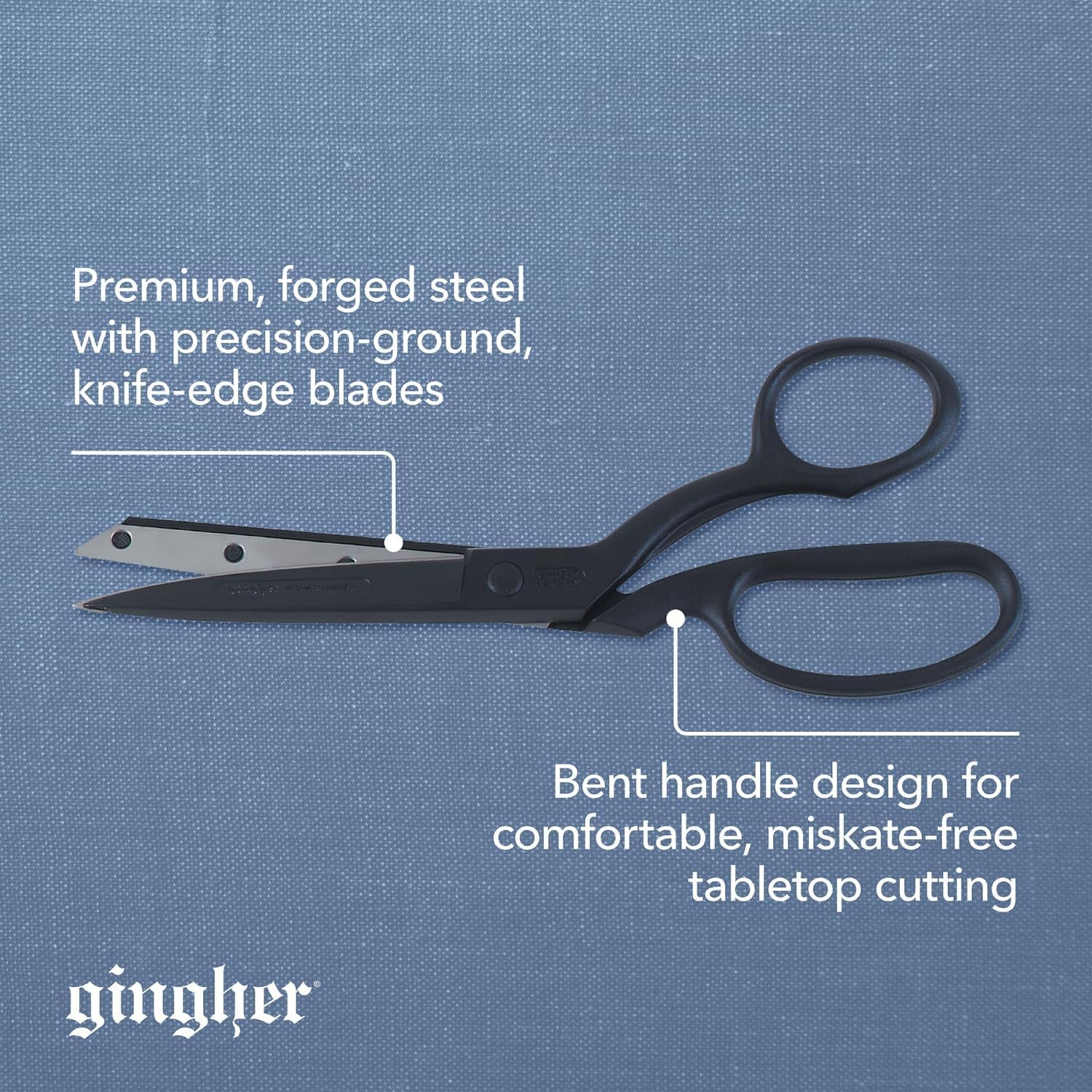 Featherweight Bent Handle Scissors - 8" Stainless Steel Shears - Sharp Fabric Scissors - Black