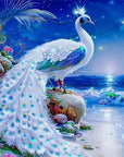 White Peacock Diamond Painting Kits for Adults Kids Beginner 5D DIY round Diamond Number Kits – Crystal Rhinestone Diamond Embroidery Paintings Great for Home, Office, Wall Decor 12×16 Inch