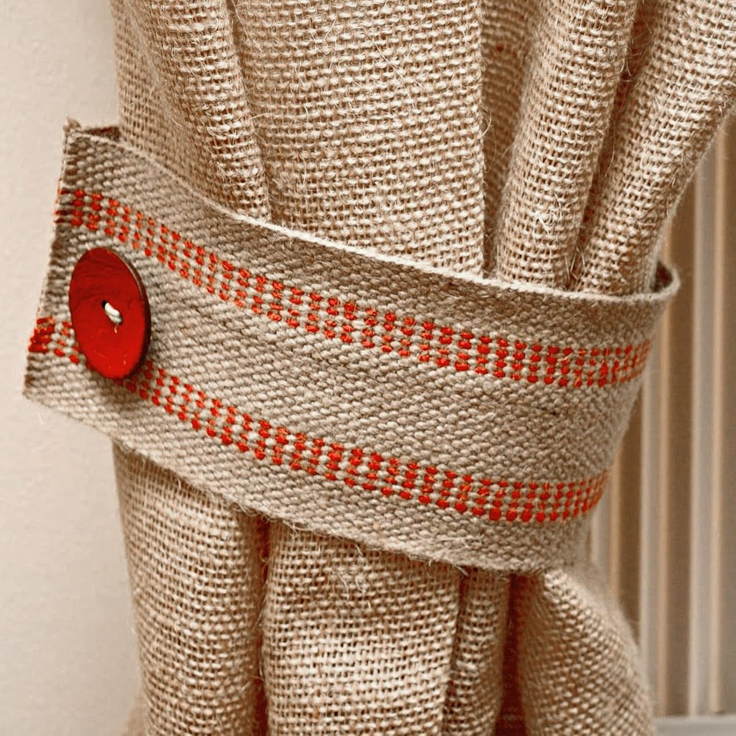 3.5 Inches X 33 Yards Upholstery/Craft Jute Webbing, Natural Chair Webbing with Red Stripes, Burlap Fabric Webbing Tape for Craft, Decoration, Furniture Repair