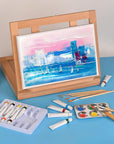 Tabletop Art Easel Acrylic Paint Set for Adults & Kids, Art Easel for Painting Portable Wooden Art Easel Stand,Painting Kits with Tabletop Easel,12 Paints,6 Brushes,3 Paint Knives,Palette,Canvas Board
