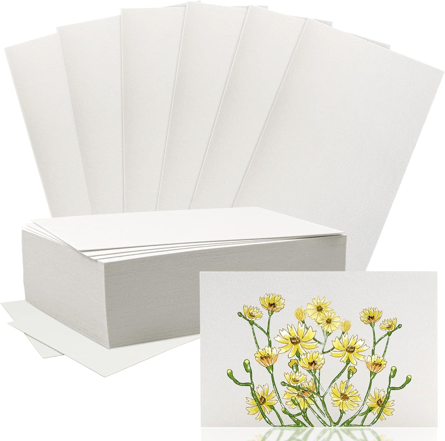 100Pcs 100% Rag Cotton White Watercolor Paper Cold Press Paper Bulk 140Lb Heavyweight Paper Watercolor Paper Cards Watercolor Drawing Student Artist for Kids,4 X 6 Inch