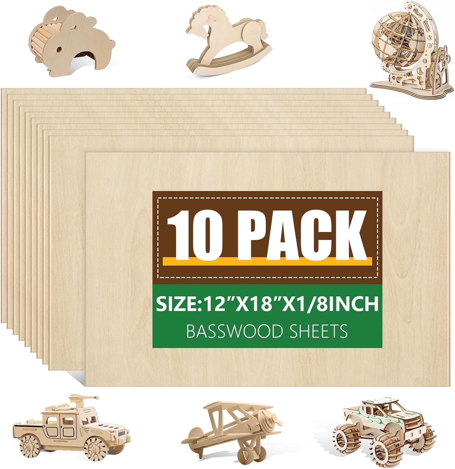 12 Pack Basswood Sheets 1/8X12X12 Inch for Crafts,Unfinished Wood for Laser Cutting &amp; Engraving,Wood Burining,Plywood for Architectural Models.