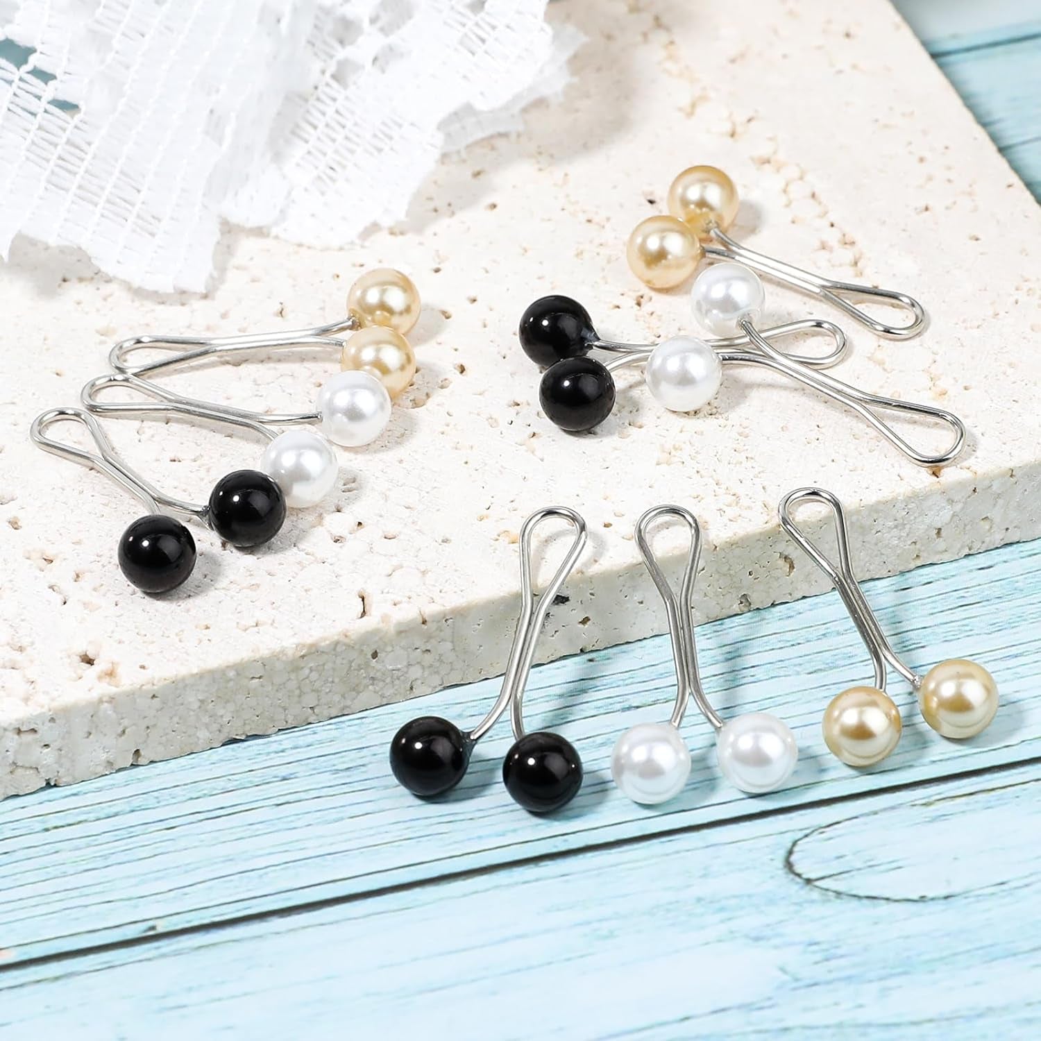 12 Pcs Cute Hijab Pins Muslim Pearl Scarf Clips Clips Hooks,Rhinestone Brooch Pins Pearl Pins Multicolor Headscarf Pearl Pins,Brooch Pin Clips for Sweater for Jewelry Accessories