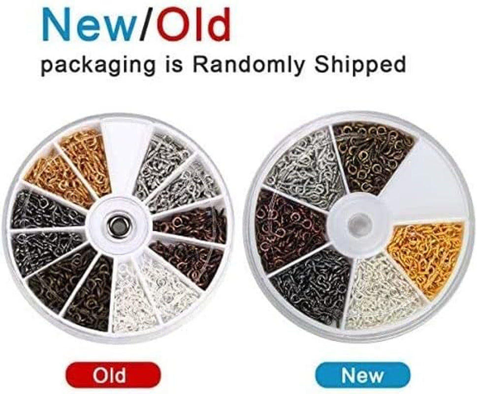 6 Color 600-1200Pcs Small Screw Pins, Threaded Silver Clasps and Hooks for Jewelry Making (600)