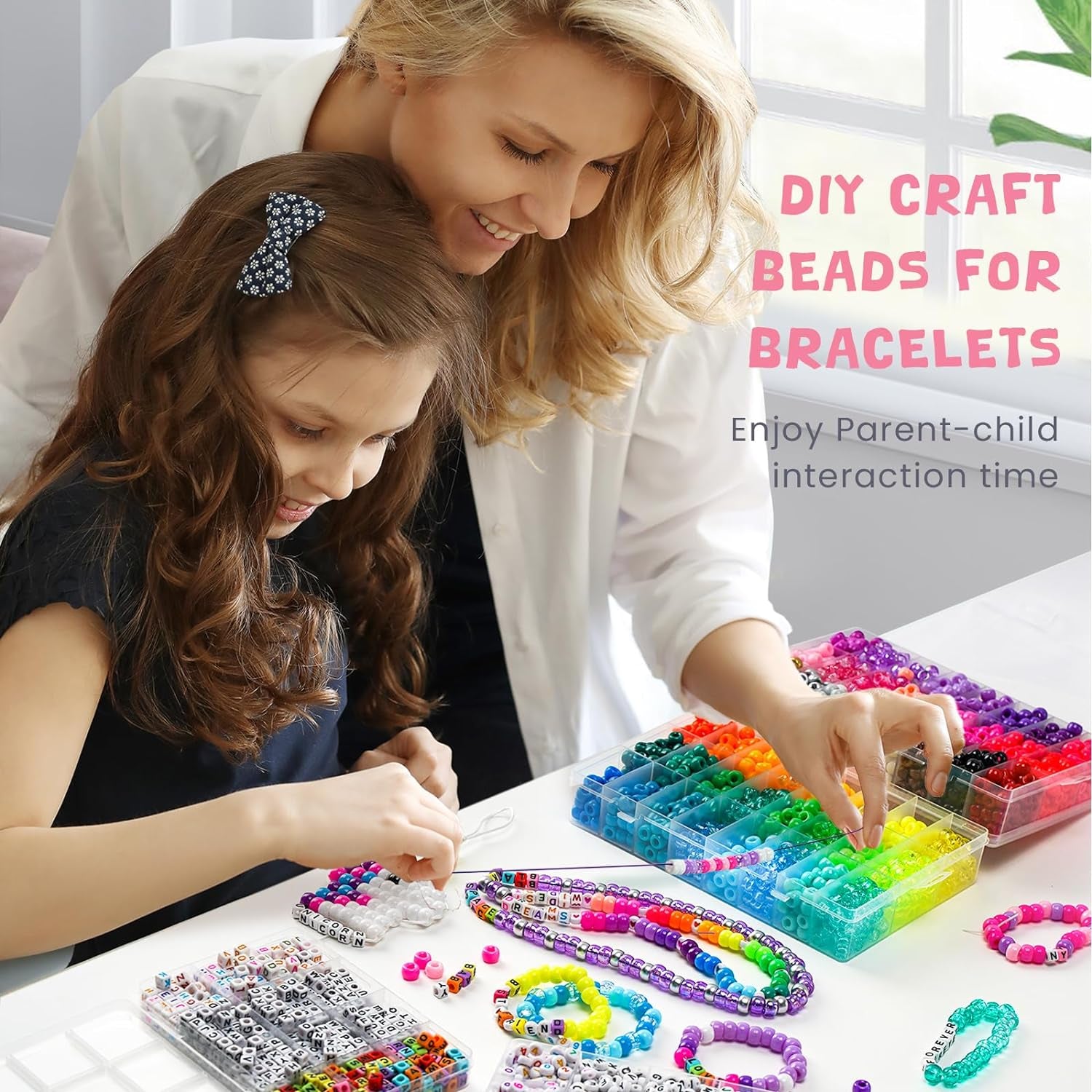 4200Pcs Pony Beads for Bracelet Making Kit, 48 Colors Halloween Bracelet Making Kit, 2500Pcs Rainbow Kandi, 1700Pcs Friendship Letter Beads with 20 Meter Elastic Strings for Jewelry Making