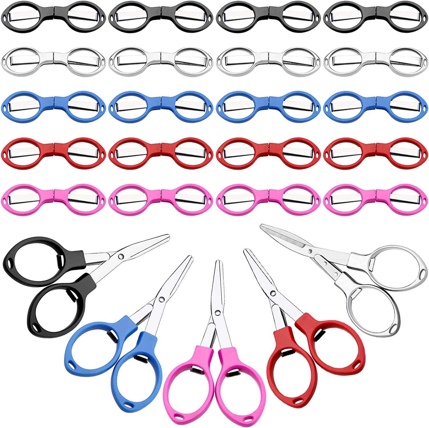 25 Pcs Folding Scissors Small Foldable Scissors Mini Travel Stainless Steel Portable Scissors Bulk Glasses Shaped anti Rust Sewing Cutter Shear for Christmas Nurse Week Gifts School Office Supplies