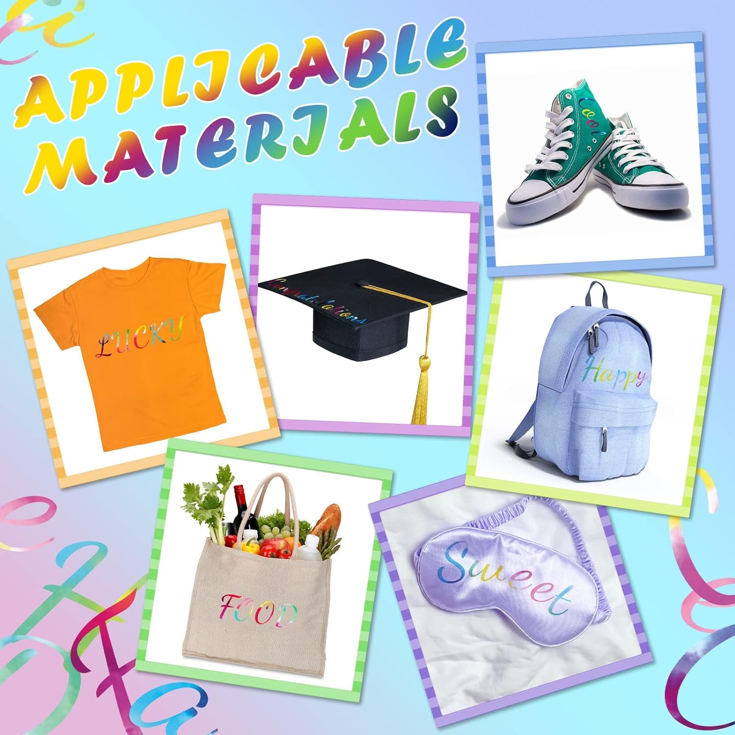 18 Sheet Iron on Letters Tie Dye Iron on Letters Flock Letters A-Z Letter Transfer Vinyl Letters Cursive Heat Transfer Letters for T Shirts Clothing Stockings Printing DIY Crafts Decorations