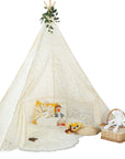 Teepee Tent for Kids with Carry Case, Natural Canvas Teepee Play Tent, Toys for Girls/Boys Indoor & Outdoor Playing (White Teepee Tent)