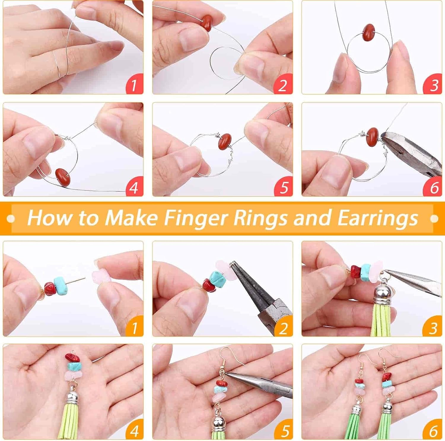 Crystal Beads for Ring Making, 28 Colors Chips and Gemstone Beads, Ring Making Kit with Plastic Box for Jewelry, Bracelets, Earring Making Supplies