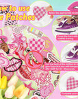 Embroidered Preppy Iron on Patches: 35PCS Pink Embroidery Sew on Applique Patch for Clothing