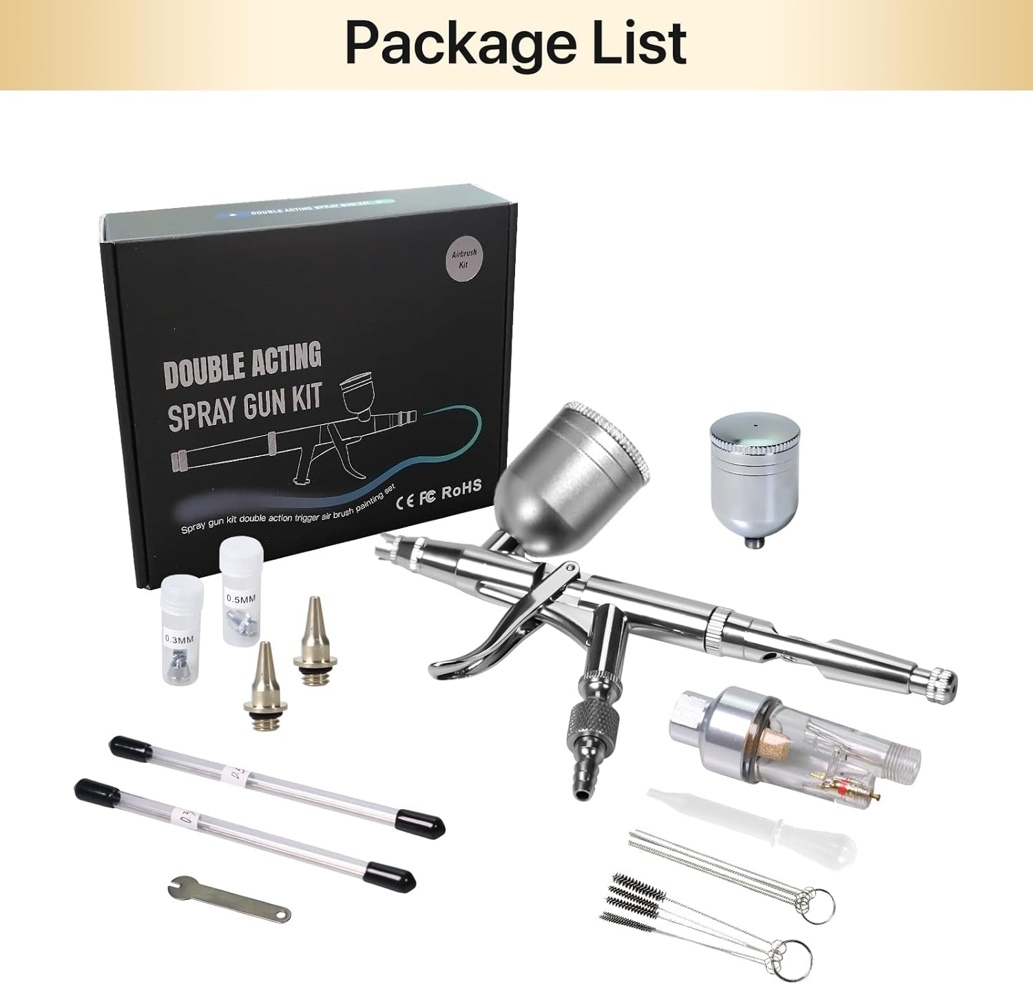 Airbrush Gun Dual-Action Trigger Air Brush Painting Set with 0.5Mm/0.3Mm Needles 5CC and 7CC Paint Cup Aerografo with Adjustable Liquid Thickness Makeup Nail Model Painting Tattoo Art Hobby