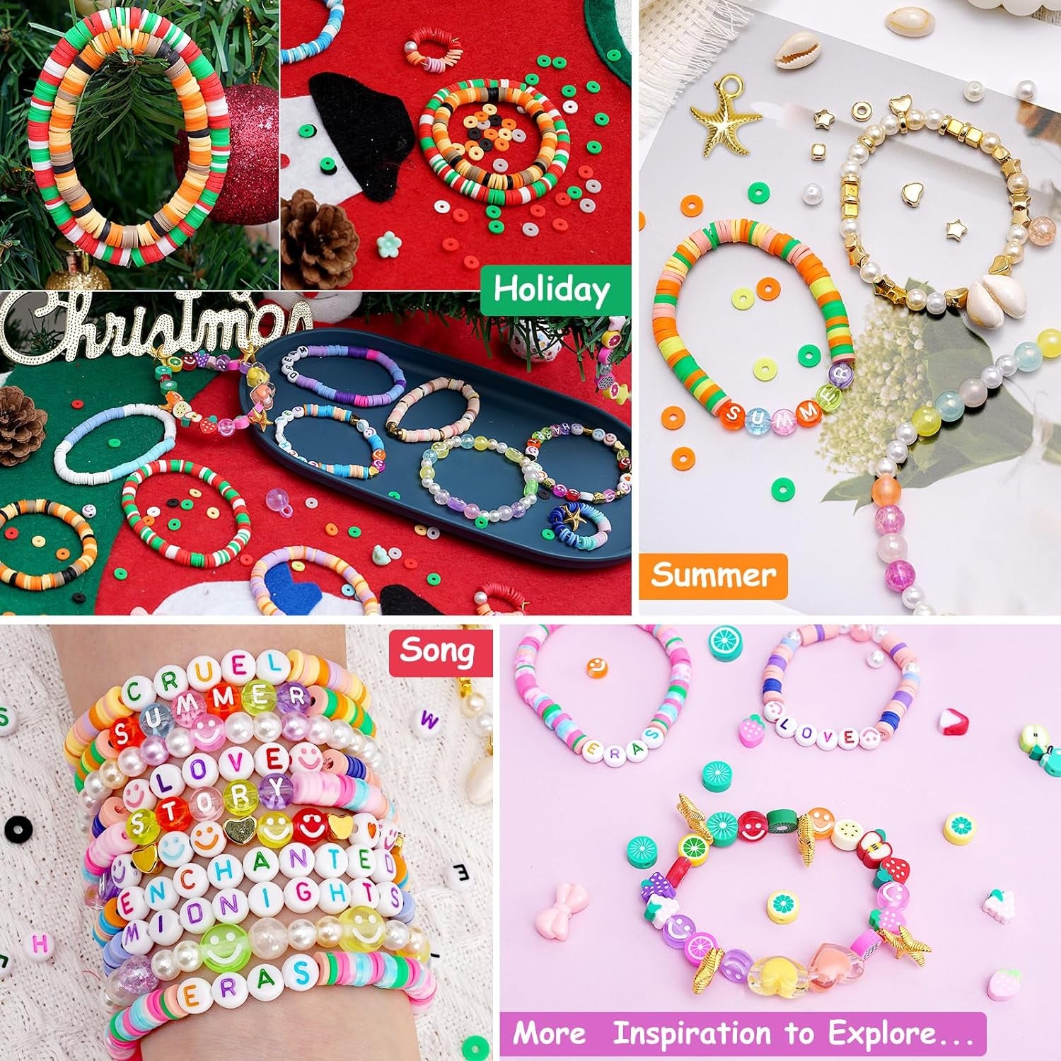 Clay Beads Kit, 6000PCS Friendship Bracelet Making Kit, 21 Colors with 26 Types of Charms Preppy Polymer Heishi Beads with Letter Beads Jewelry Making Kit
