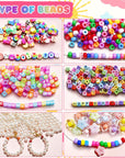 Bead Bracelet Making Kit, Friendship Bracelets Making Beads Kit, Pony Beads Charms Beads Clay Flower Letter Beads for Jewelry Making Kit, DIY Arts and Crafts Gifts for Girls Age 6 7 8 9 10-12