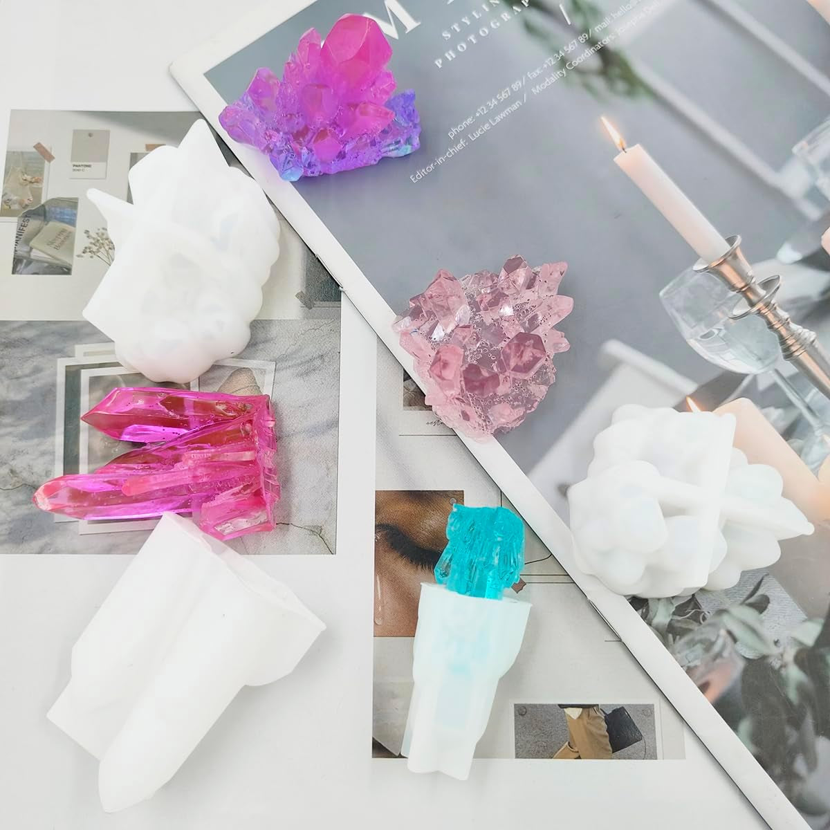 4 PCS Quartz Crystal Resin Molds,  Crystal Cluster Silicone Molds Gravel Epoxy Casting Molds for Jewelry Making, Craft, Keychain