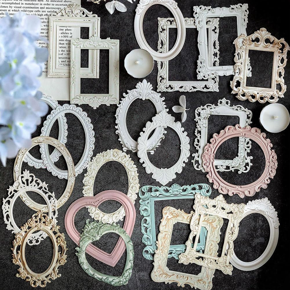 40Sheet Lace Frames Scrapbook Paper,Vintage Hollow Embossed Photo Frame Materials Scrapbooking Paper Background Window Frames Decoration Paper for DIY Junk Journal Crafts Journaling Scrapbook Supplies