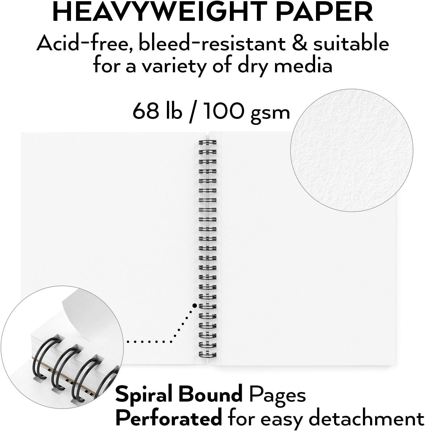 Sketch Book 2-Pack, 9X12 Inches, 200 Sheets, 100 Sheets Each Drawing Book, 68 Lb, 100Gsm Paper, Spiral Bound Artist Sketch Pad, Durable Acid Free Drawing Pad, for Adults and Teens, Bright White