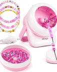 2IN1 Adjustable Electric Clay and Seed Bead Spinner - Dual-Purpose Jewelry Making Tool with Big Eye Beading Needle - Ideal for Bracelets and Necklaces - Vibrant Pink