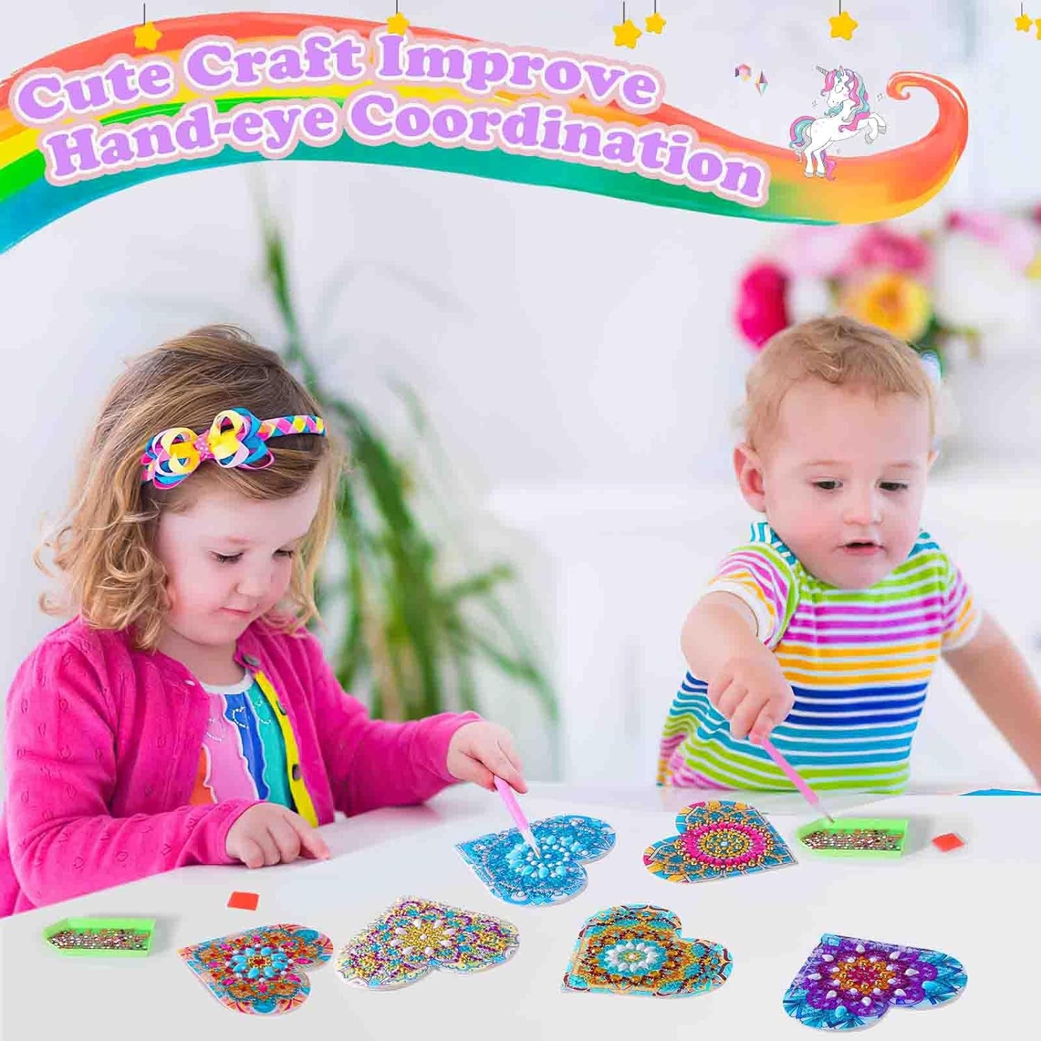 Diamond Art Kits for Kids，Gem Art for Kids Christmas Gift, Gem Painting Kits for Girls Birthday Gift, Arts and Crafts for Kids Ages 6 8 10