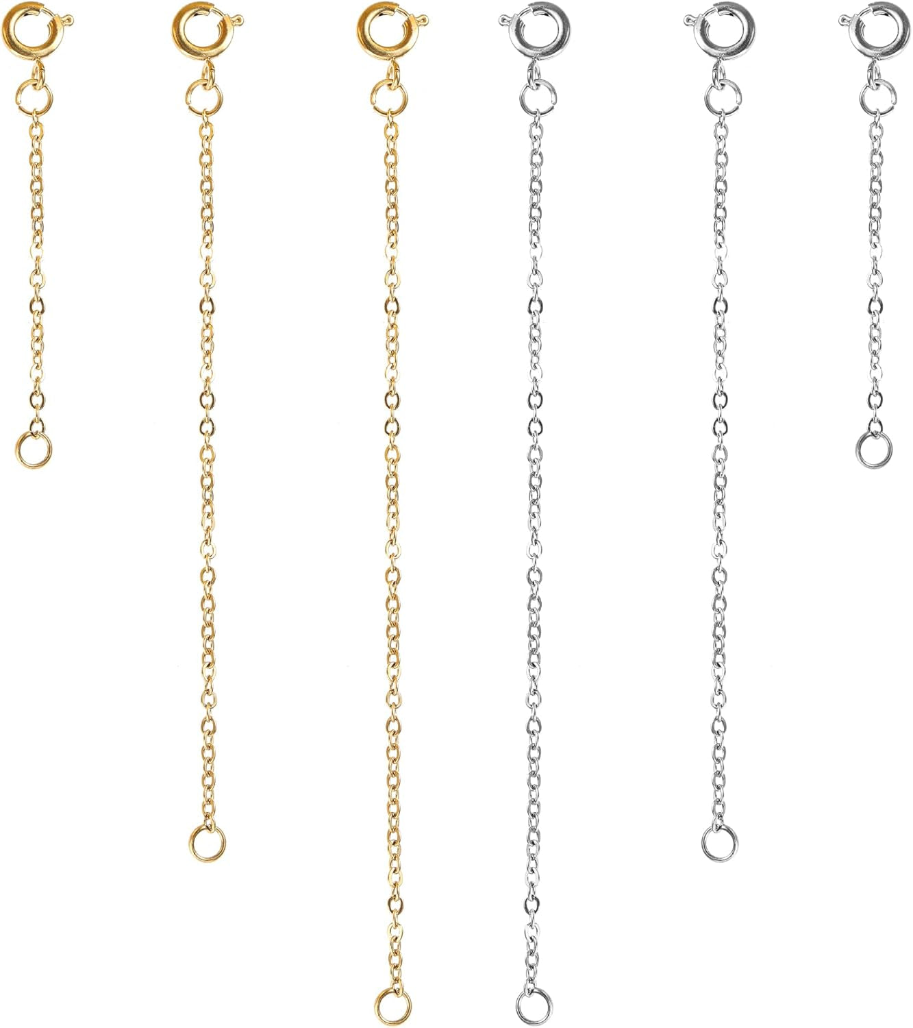 6 Pcs Necklace Extenders, 2", 4", 6" Silver and Gold Plated Necklace Extender Chain Set for Necklaces, Bracelet and Women Jewelry Making