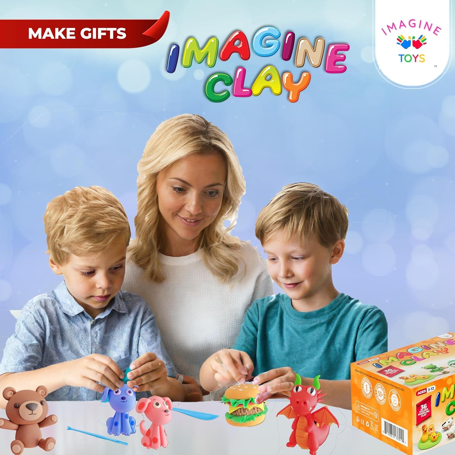 Imagine Clay Complete KIT - 36 Colors Air Dry Modeling Clay with 5 Sculpting Tools plus Roller, 50+ Decorations, 4 Spring Seats, 10 Phone Chains, 2 Key Rings, Booklet, Etc. Great Gift. Age 3-12+