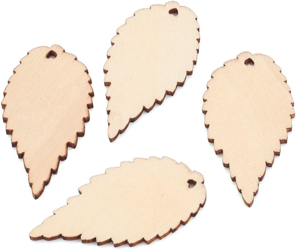 100-Piece Natural Unfinished Blank Wooden Leaf Flat Pendants Antiquewhite 1.96X1.02 Inch