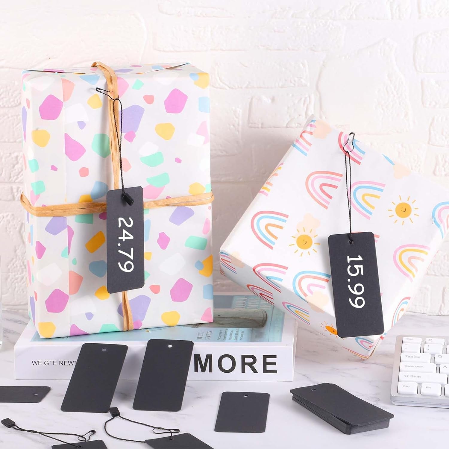 300 Set Black Price Tags with String Gift Tags with Safety Pins Custom Clothing Tags Black Paper Hang Tags String Product Tags for Clothes Crafts Display