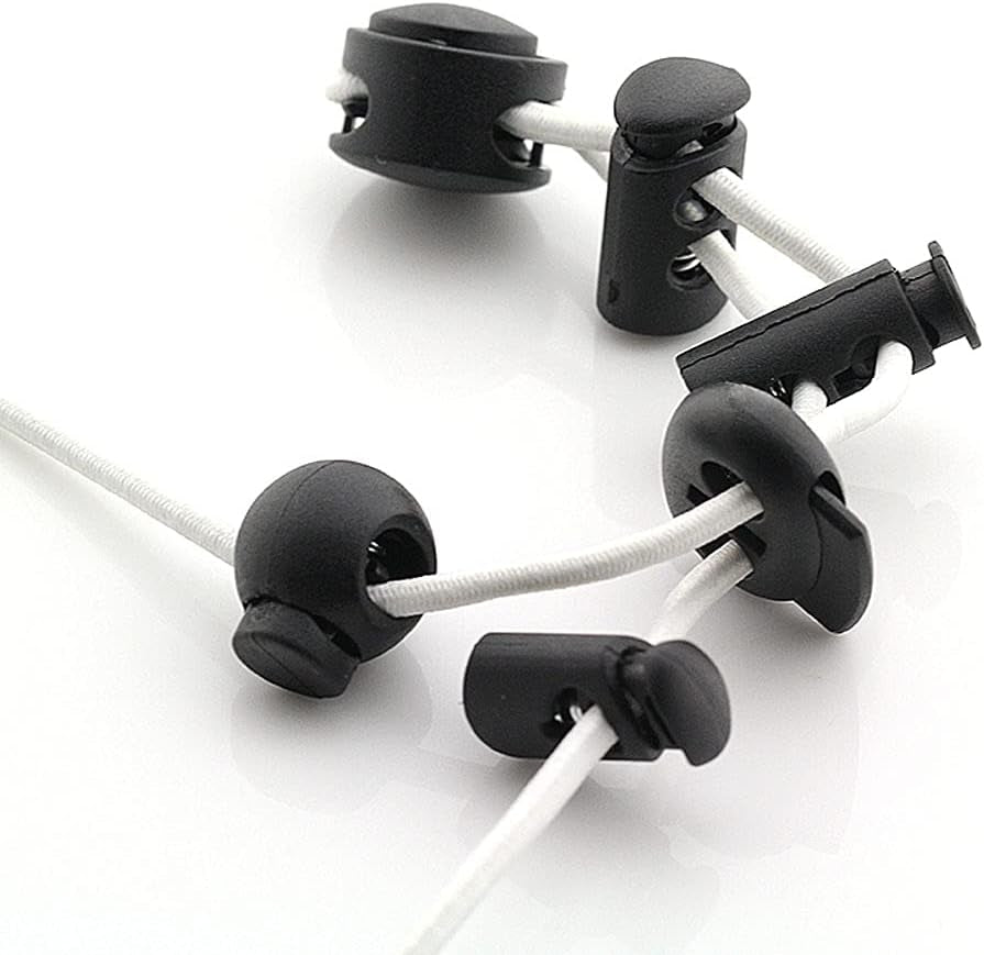 45 Pcs Plastic Cord Locks End Spring Stopper, Spring Cord Toggle for Drawstrings, Bags, Mask Adjustment, Clothing, Black