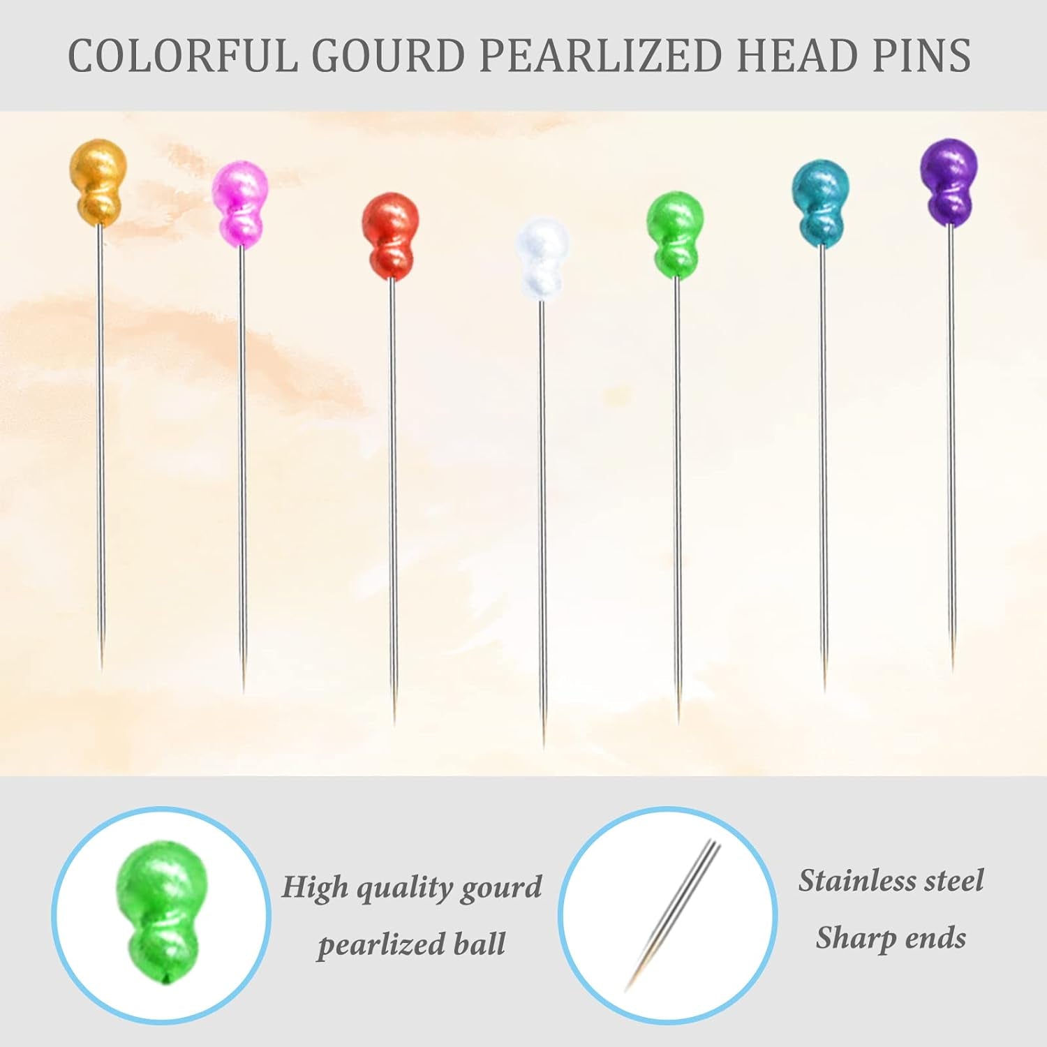200Pcs Sewing Pins, Straight Pins with Gourd Pearlized Head Pin, Long 2.2 Inch Sewing Pins for Fabric, Multicolor Quilting Pins for Crafts Dressmaker DIY Decoration, Stick Pins for Sewing Project