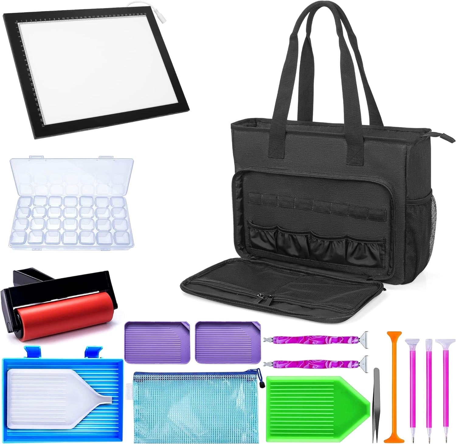 Carrying Bag for Diamond Painting A4 LED Light Pad, Diamond Painting Tools Storage Bag, Embroidery Bag Protective Case for Embroidery Floss and Supplies, 15.4"X12.2"X4.7", Black,Bag Only