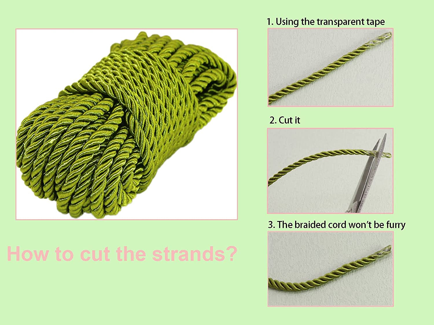 U Pick 10Yds 5Mm 3 Braided Cord Decorative Twisted Satin Polyester Twine Cord Rope String Thread Shiny Cord Choker Thread (17:Olive Green)