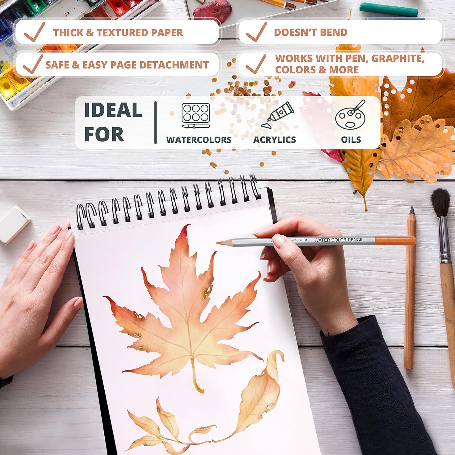 Multimedia Sketchbook 100 Sheets | Mixed Media Paper for Drawing & Painting | Drawing Paper for Artists, Beginners & Kids | Sketchbook Mixed Media for Acrylic, Watercolor, Graphite & More