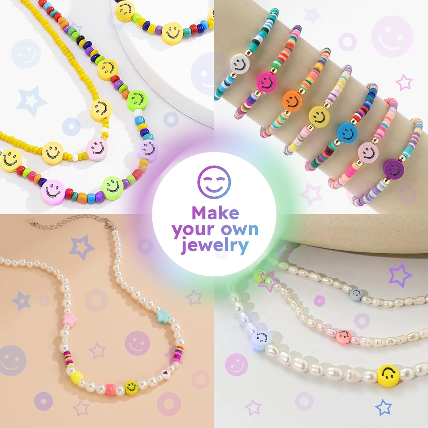 650 Pcs of Smiley Face Beads, 7X4 Mm, Big Pack | Mixed Colorful Beads, Happy Face Beads for DIY Jewelry Bracelet Earring Necklace Craft Making Supplies