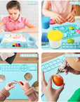 Silicone Craft Mat 20X16 Inch Large Silicone Art Mat with Detachable Cup Painting Mat with 10 Painting Brushes Silicone Drawing Mat Sheets for Kids Adult DIY Accessories (Blue)