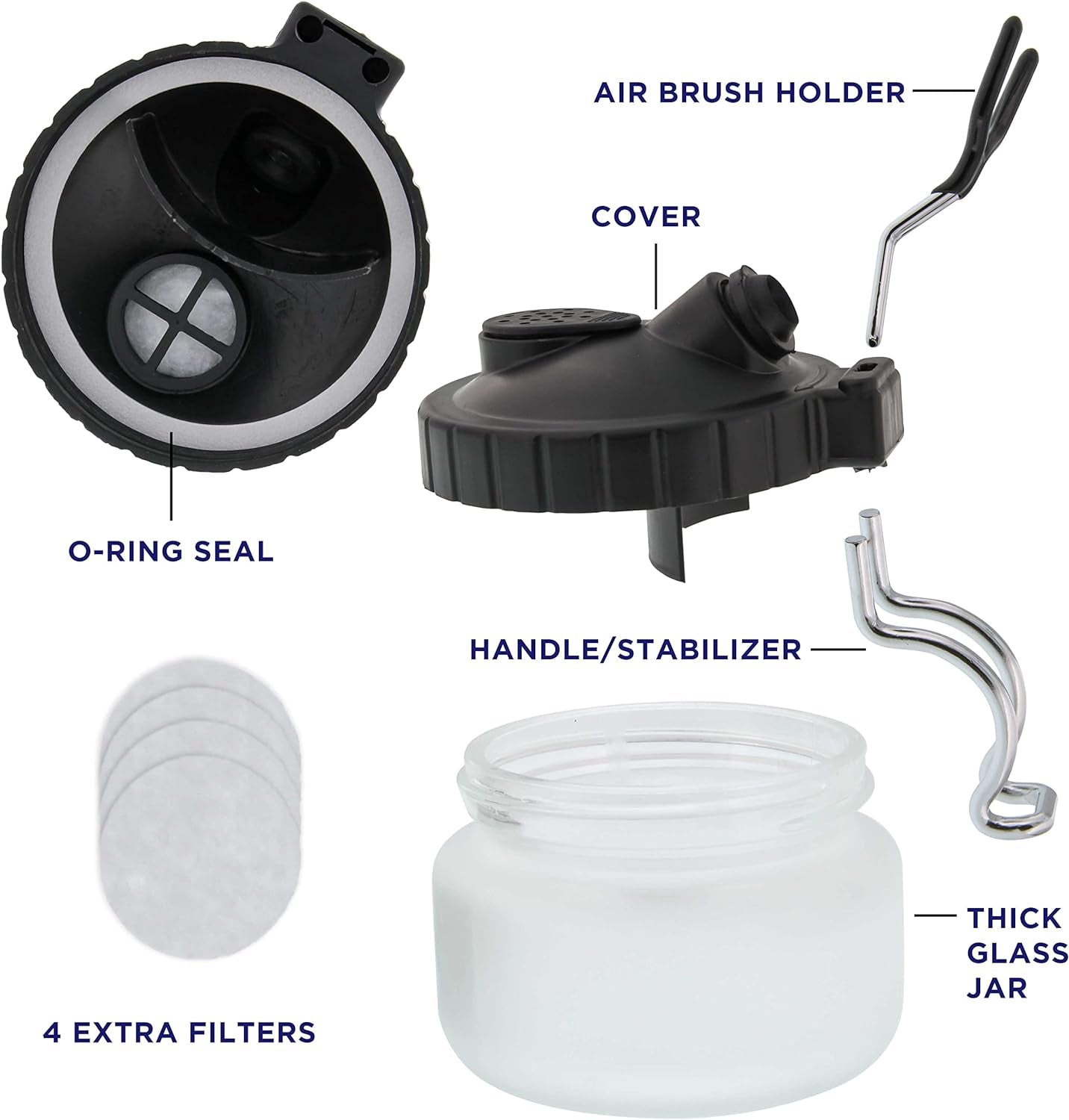 Deluxe Airbrush 3 in 1 Cleaning Pot with Holder; Cleans Airbrush, Holds Airbrush, Color Palette Lid, Filters
