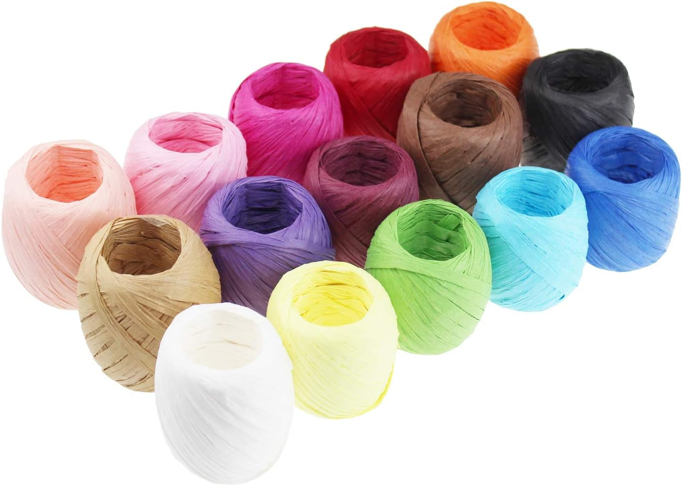 Raffia Paper Ribbon Twine Strings 15 Rolls 15 Colors Set for DIY Craft Gift Box Packing