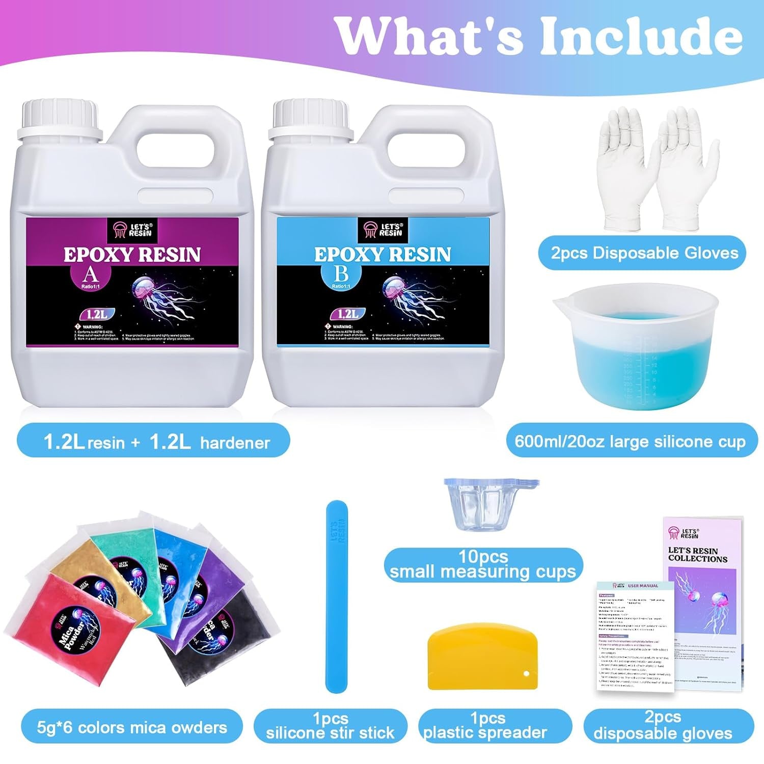 80Oz Crystal Clear Casting Resin Kit,Bubbles Free Epoxy Resin Supplies,Clear Resin for Craft,Tumblers,Molds,Jewelry,Resin and Hardener with 6 Mica Powders,Large Silicone Cup