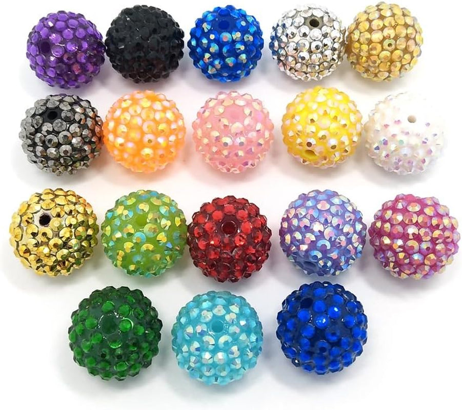 20Mm Rhinestone Beads 50Pcs Beaded Pens Beads Chunky Bubblegum Large Spacer Charms Sparkle Bling Ball Bulk Mix Colors Randomly (20Mm)