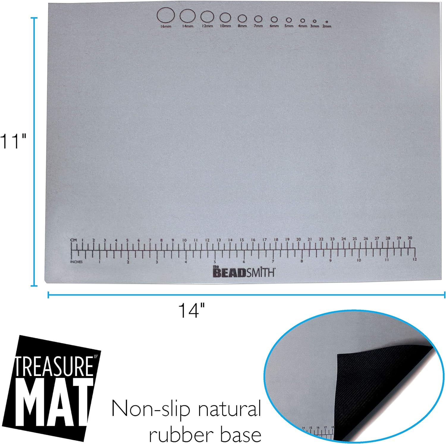 Non-Slip Treasure Mat, 11 X 14 Inches, Non-Slip Rubber Base with Soft Padded Surface, Laser Printed Measurements in Both Inches and Centimetres, Hangable Retail Put Up