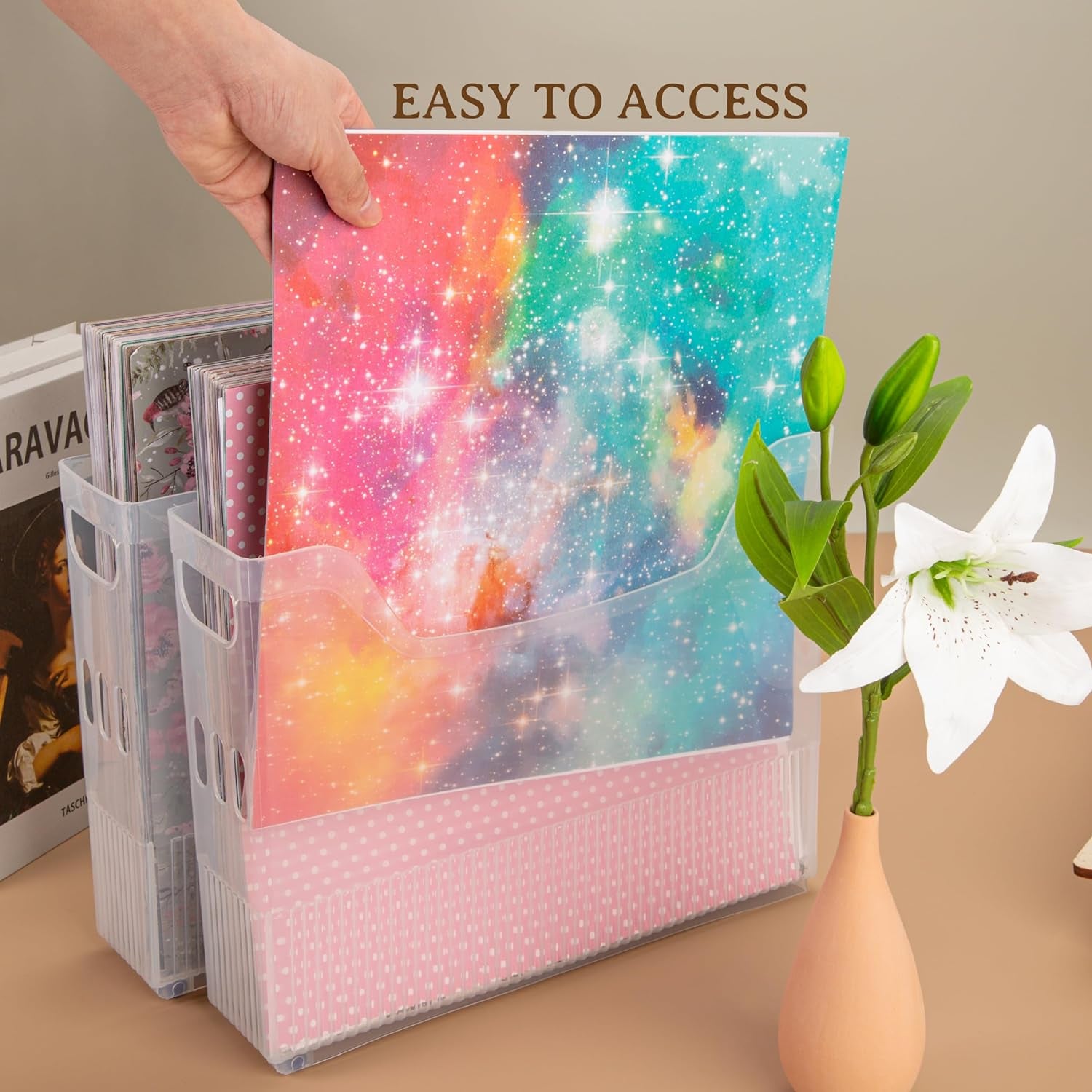 4 Pack Scrapbook Paper Storage with Wheels, Plastic Scrapbook Storage Bin for Holding 12" X 12" Papers, Scrapbook Papers, Vinyl Sheets, Cardstocks