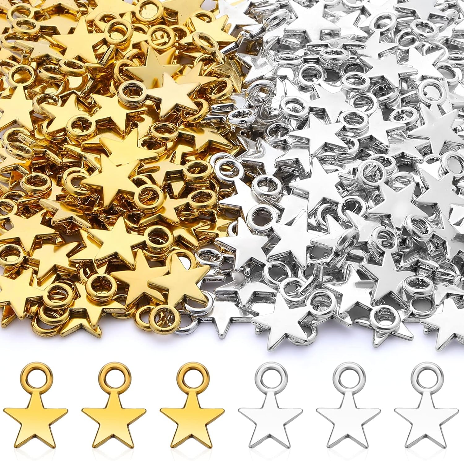 200 Pieces Star Pendant Mini Star Charms Bulk Alloy Star Dangle for Necklace Earring Bracelet Keychain Jewelry Making Graduation Decoration Gifts, 8 X 10Mm