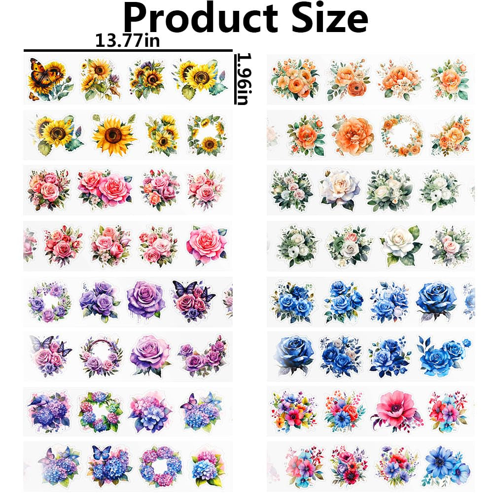 8Rolls Floral Washi Tape Set Flower Washi Tape Stickers Sunflower Rose Hydrangea Butterfly Decorative Masking Tape Vintage Washi Tapes Pet Tape Decorative Tape for Crafts Journaling Scrapbook Supplies