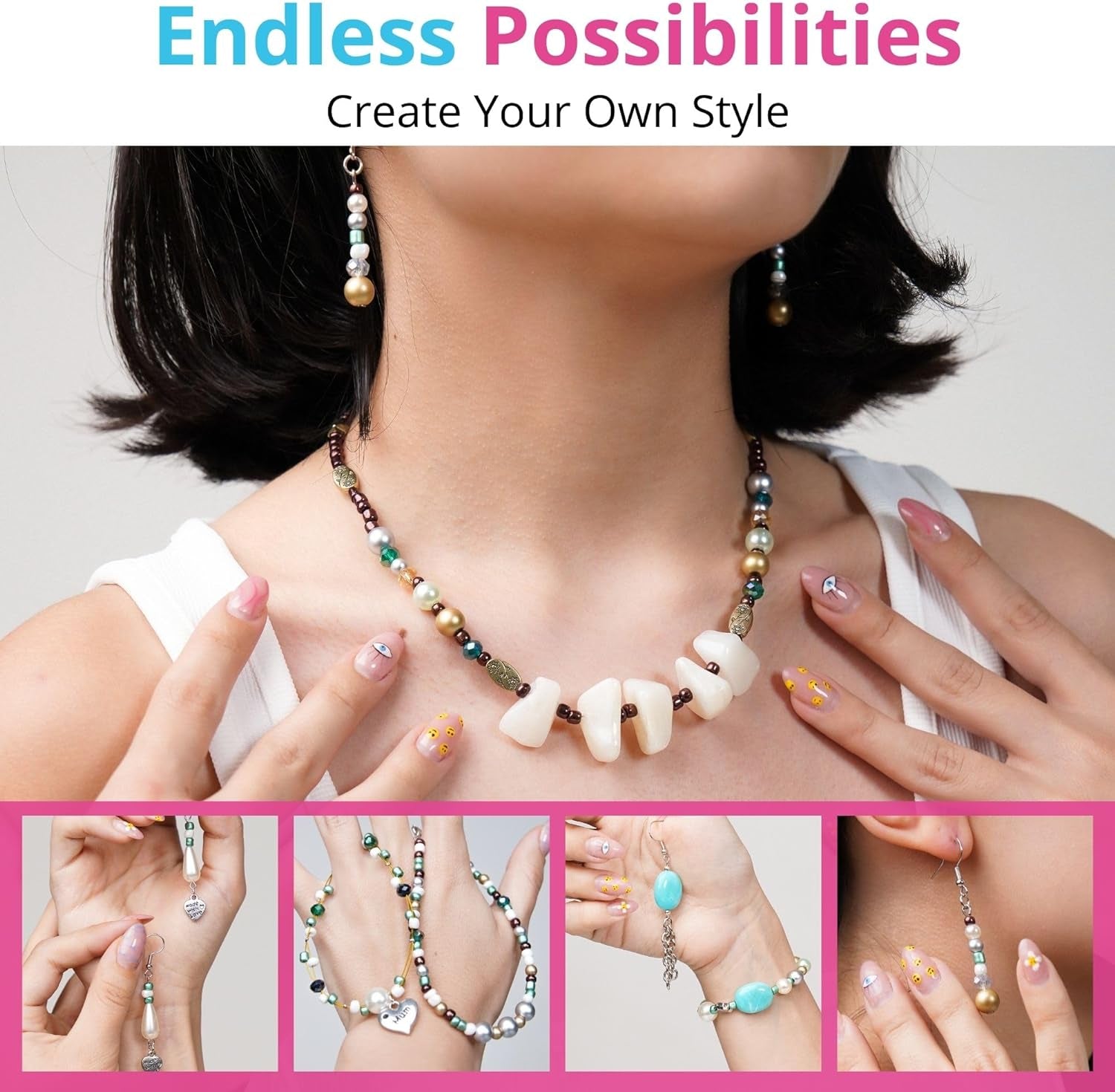 Deluxe Jewelry Making Kit with Video Course, Includes Instructions, Beads, Necklace, Bracelet, Earrings Making, Crafts for Adults, Beginners, Christmas Gift for Teens, Girls 13-15, Moms, Women