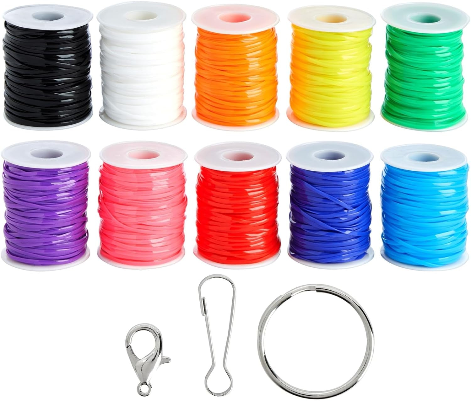 Lanyard String Boondoggle Kit with 10 Rolls (40 Yards Each) for Keychains and Bracelets (100 Total Pieces)