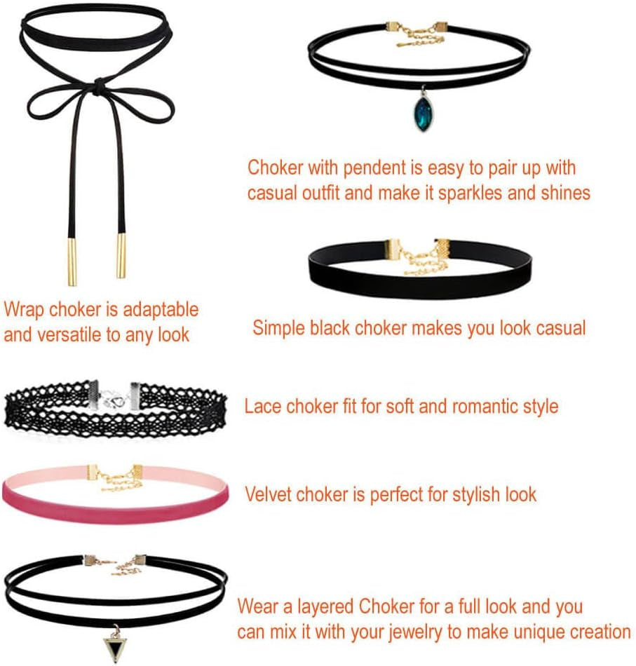 50Pcs Black Choker Necklaces Set for Ladies and Women