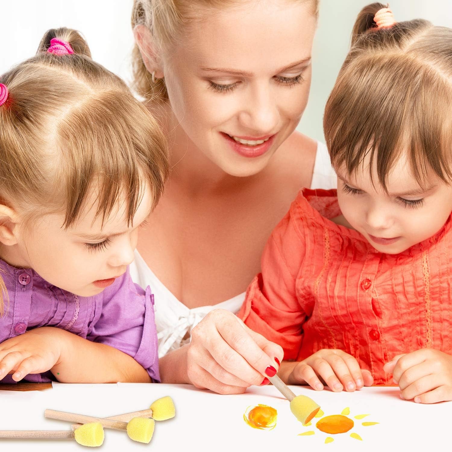 40 Pieces round Sponge Foam Brush Set Paint Sponge Brush Wooden Handle Foam Brush Sponge Painting Tools for Kids Painting Crafts (0.8 Inch)